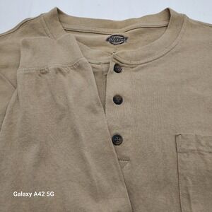 Dickies Mens Long Sleeve Henley Pocket T Shirt Khaki Tan Size 2XL